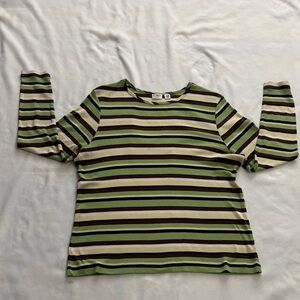 Cato Striped Green & Brown Long Sleeve Top
